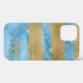 Blauw Goud Glitter Monogram Initiaal Case-Mate iPhone Case (Achterkant (horizontaal))