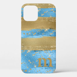 Blauw Goud Glitter Monogram Initiaal Case-Mate iPhone Case