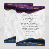 Blauw Goud Glitter Paarse Agaat Bruiloft Kaart (Voorkant / Achterkant)