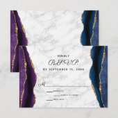 Blauw Goud Glitter Paarse Agaat Bruiloft RSVP Kaartje (Voorkant / Achterkant)
