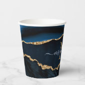 Blauw Goud Glitter Papieren Bekers Aangepaste Naam (Voorkant)