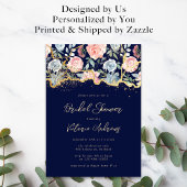 Blauw Goud Glitter Roos Bloemen Vrijgezellenfeest Kaart