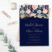 Blauw Goud Glitter Roos Bloemen Vrijgezellenfeest Kaart