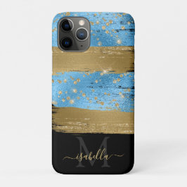 Blauw Goud Glitter Script Monogram Case-Mate iPhone Case