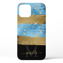 Blauw Goud Glitter Script Monogram