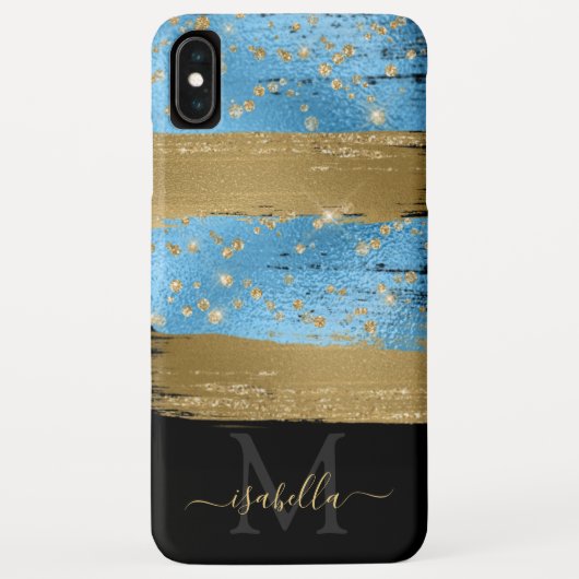 Blauw Goud Glitter Script Monogrammed Case-Mate iPhone Case (Achterkant)