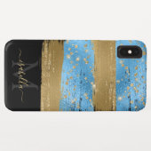 Blauw Goud Glitter Script Monogrammed Case-Mate iPhone Case (Achterkant (horizontaal))