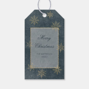 Blauw & Goud Glitter Sneeuwvlokken Cadeaulabel