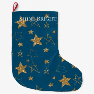 Blauw Goud Glitter Sterren Grote Kerstsok