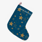 Blauw Goud Glitter Sterren Grote Kerstsok (Voorkant (Hangend))