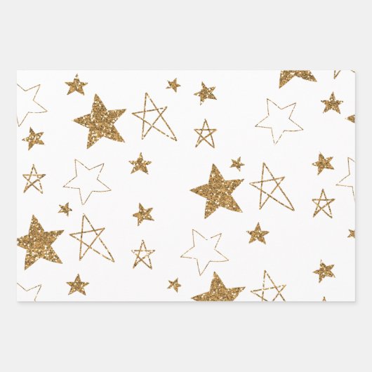 Blauw Goud Glitter Sterren Inpakpapier Vel (Voorkant 2)