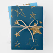 Blauw Goud Glitter Sterren Inpakpapier Vel (In situ)