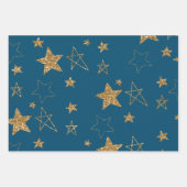 Blauw Goud Glitter Sterren Inpakpapier Vel (Voorkant)