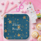Blauw Goud Glitter Sterren Papieren Bordje (Feest)