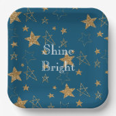 Blauw Goud Glitter Sterren Papieren Bordje (Voorkant)