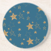 Blauw Goud Glitter Sterren Zandsteen Onderzetter (Voorkant)