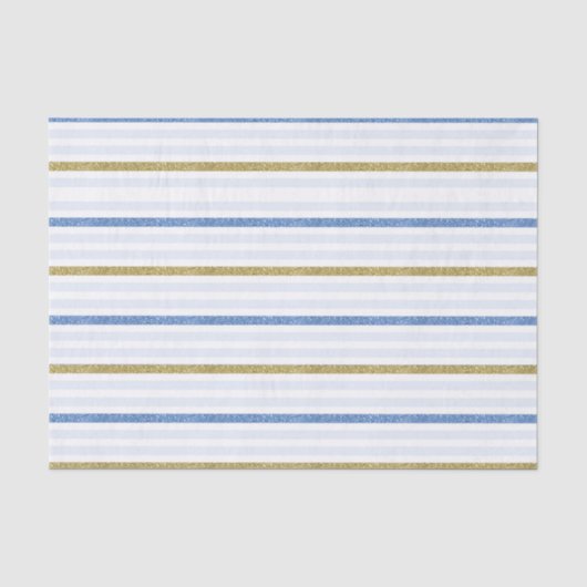 Blauw & Goud Glitter Strepen Streep Tissuepapier (Voorkant)