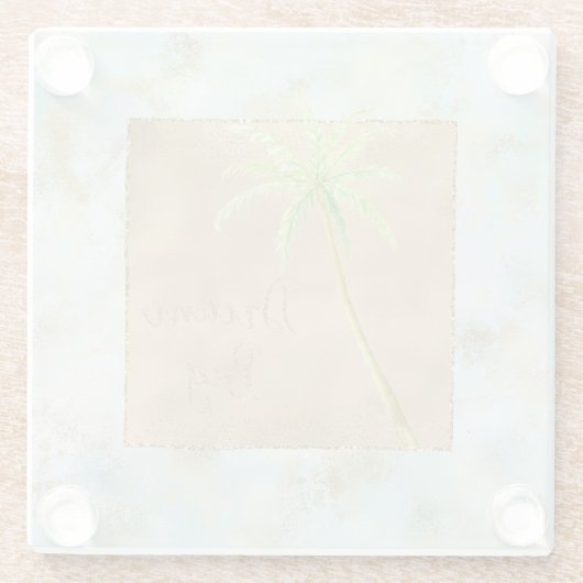 Blauw Goud Glitter Tropische Palm Tree Dream Glazen Onderzetter (Achterkant)