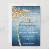 Blauw Goud Glitter Tropische Palm Tree Wedding Kaart (Voorkant)