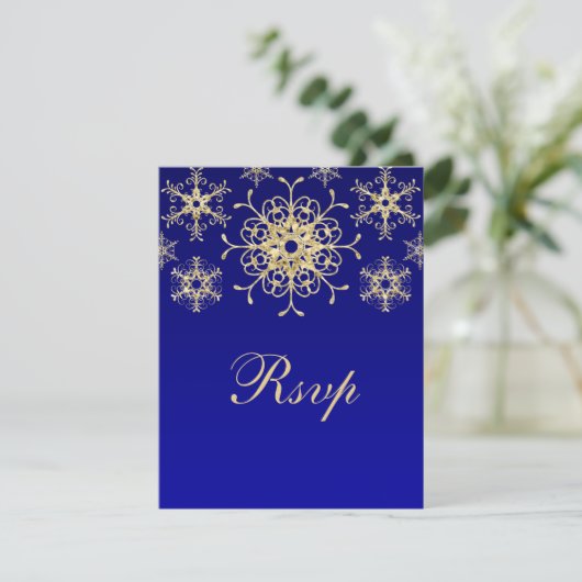 Blauw, Goud Glitter UITZICHT Sneeuwvlokken RSVP Ka (Staand voorkant)