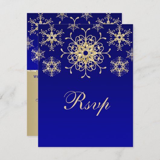 Blauw, Goud Glitter UITZICHT Sneeuwvlokken RSVP Ka (Voorkant / Achterkant)