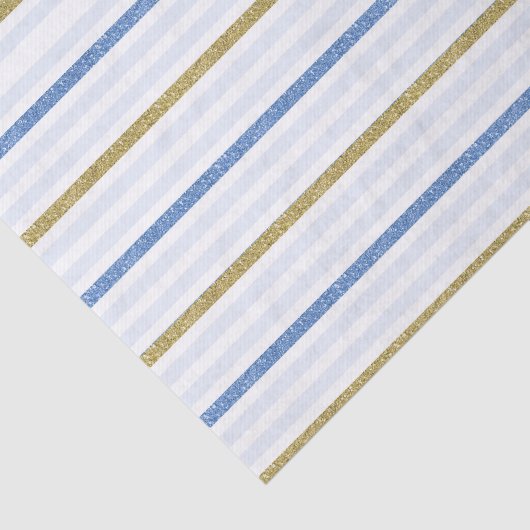 Blauw & Goud Glitterende Strepen Streep Tissuepapier (Detail)