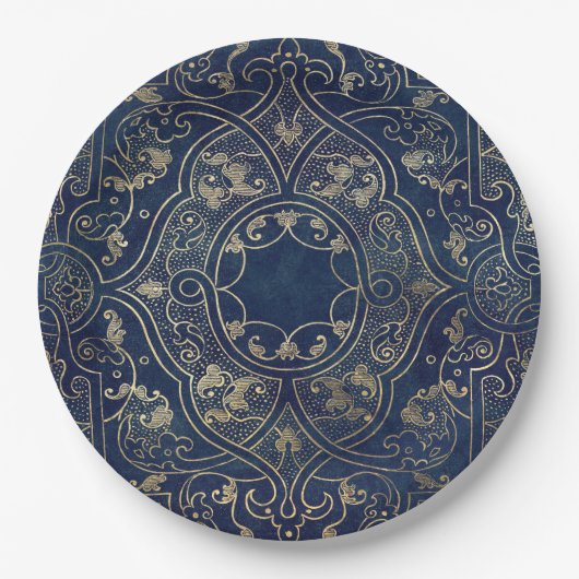 Blauw goud goud papieren bordje (Voorkant)