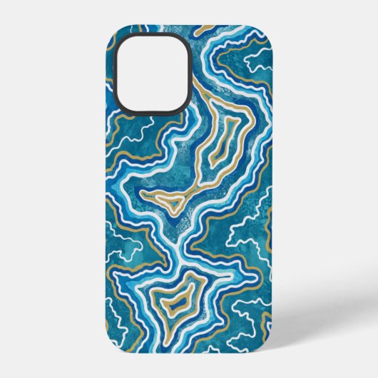 Blauw Goud Grafische Agaat iPhone Hoesje (Achterkant)