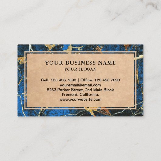 Blauw Goud Graniet Splashback Keuken Aanrecht Visitekaartje (Achterkant)