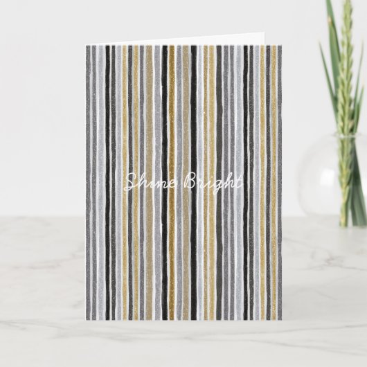 Blauw Goud Grijs Strepen Kerst Viering Kaart (Voorkant)