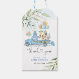 Blauw Goud Groen Safari Wild Animals Baby shower Cadeaulabel