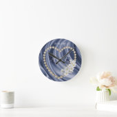 Blauw, goud, groen, verhaal, zijde & parels ronde klok (Huis)