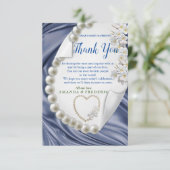 Blauw, goud, groene ijzige zijde en parelsDank u w RSVP Kaartje (Staand voorkant)