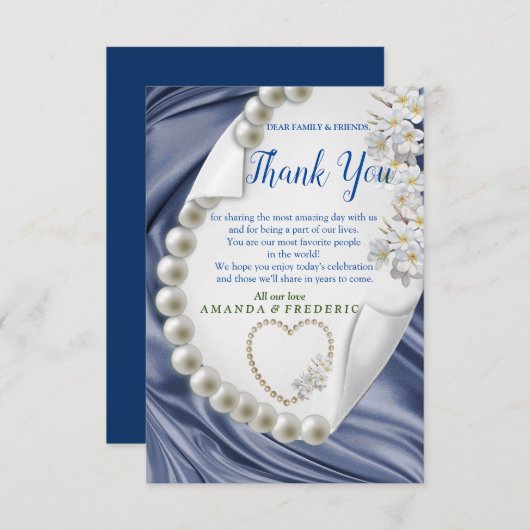 Blauw, goud, groene ijzige zijde en parelsDank u w RSVP Kaartje (Voorkant / Achterkant)