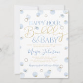 Blauw Goud Happy Hour Bubble en Baby shower Kaart (Voorkant)