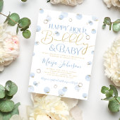 Blauw Goud Happy Hour Bubble en Baby shower Kaart