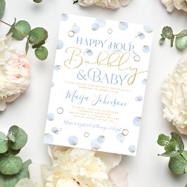Blauw Goud Happy Hour Bubble en Baby shower Kaart