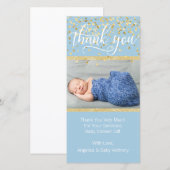 Blauw Goud HARTELIJK DANK JE Welkom Baby Jongen |  Bedankkaart (Voorkant / Achterkant)