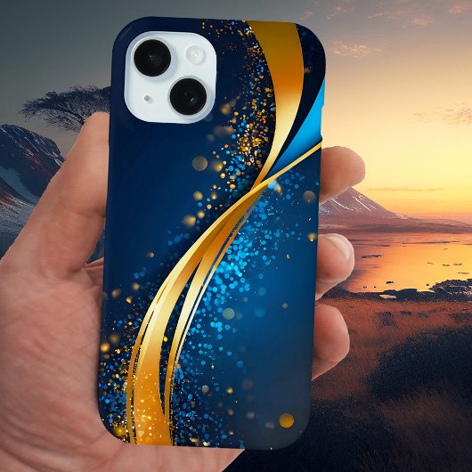 Blauw Goud Hedendaagse Abstracte Kunst Telefoon Ca Case-Mate iPhone Case