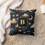 Blauw goud hemelpatroon maan sterren monogram kussen (Deken)