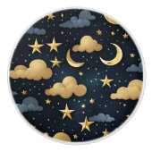 Blauw goud hemelpatroon maansterren keramische knop (Voorkant)