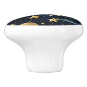 Blauw goud hemelpatroon maansterren keramische knop (Zijkant)