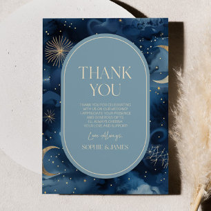 Blauw Goud Hemels Elegante Sterrenhemel Bruiloft Bedankkaart