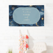 Blauw Goud Hemels Elegante Sterrenhemel Bruiloft Spandoek (Insitu)