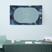 Blauw Goud Hemels Elegante Sterrenhemel Bruiloft Spandoek (Beurs)
