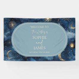 Blauw Goud Hemels Elegante Sterrenhemel Bruiloft Spandoek