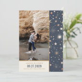 Blauw & Goud Hemels Huwelijk Save The Date (Staand voorkant)