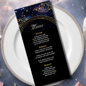Blauw goud hemelsastronomie sterren bruiloft menu