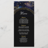 Blauw goud hemelsastronomie sterren bruiloft menu (Voorkant)