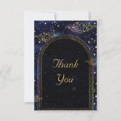 Blauw goud hemelse astronomie sterren bruiloft bedankkaart (Voorkant)